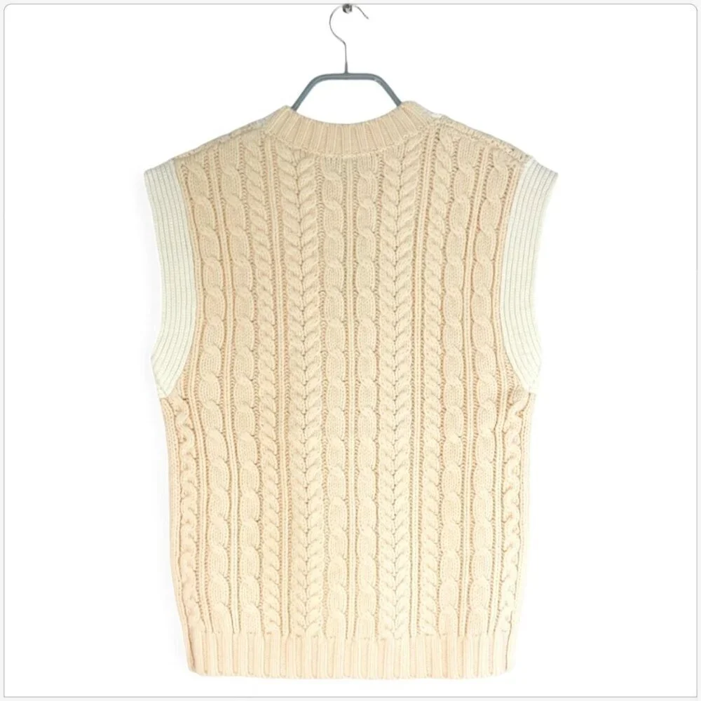 Rebecca Taylor Pearl Ivory White Cable Knit Contrast Vest Sweater Top NWT New S - Picture 6 of 8